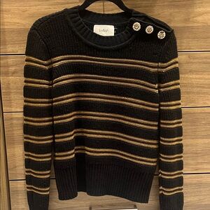 Ba&sh Black Sweater with Gold Stripes and Button Detail size 1